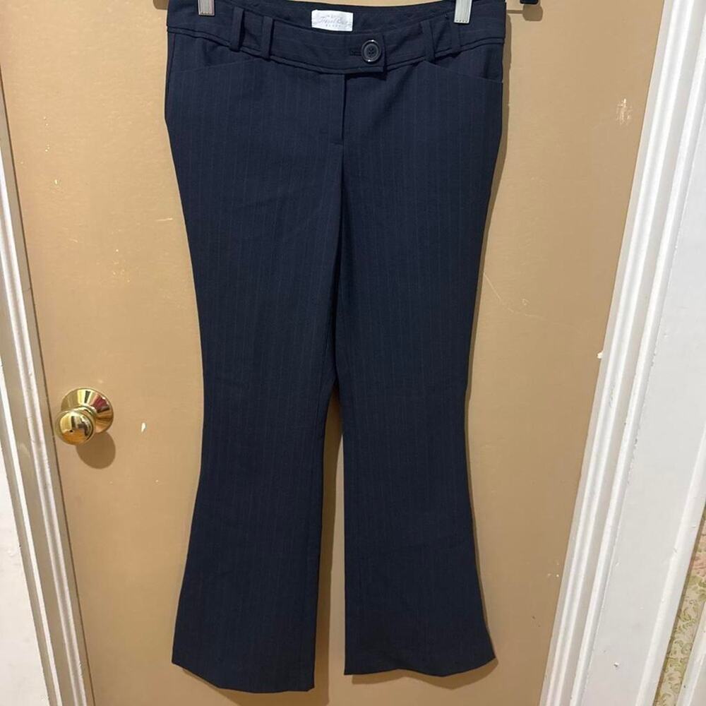 Navy blue pinstripe flare pants